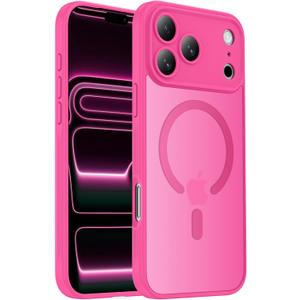 Designed for iPhone 17 Pro Case, Compatible with MagSafe, [Camera Protection] [15FT Military Drop Protection] Shockproof Translucent Matte Anti-Slip Phone Case, 6.3", Hot Pink