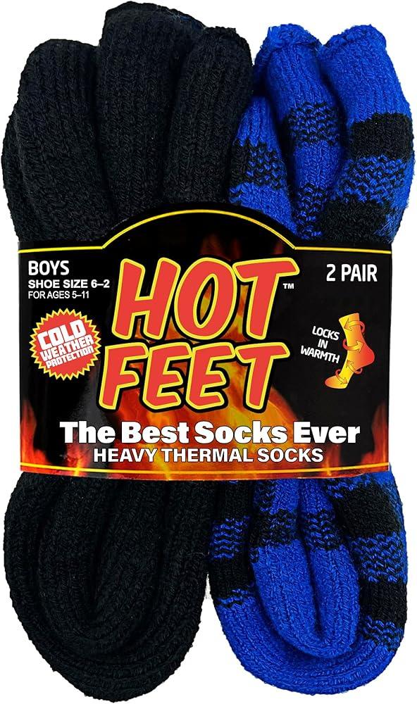 Kids Thermal Socks - Warm Winter Insulated Socks for Boys & Girls, Cozy & Thick Heated 2 Pack, Shoe Size 2-6