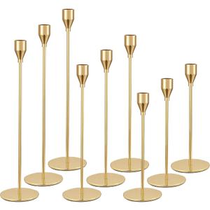 joybest Candle Holder Set of 9 Gold Candlestick Holders for Taper Candles, Taper Candle Holders Fits 3/4 Inch Candle for Wedding, Party, Anniversary or Home Decor