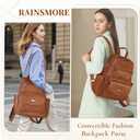 RAINSMORE Convertible Backpack Purse for Women Designer PU Leather Backpack Purse Waterproof Women's Fashion Backpack Handbags 13.3 Inch Anti Theft Crossbody Shoulder Bag for Work Travel College Brown