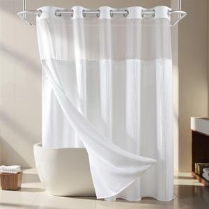 River Dream White Fabric Shower Curtain Set, Cotton Blend, Waffle Weave, with Snap in Replacement Liner71 x 74 inches