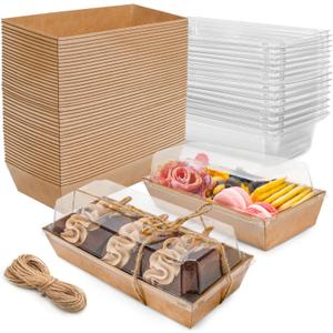 NPLUX Charcuterie Boxes with Clear Lids Mini Dessert Bakery Boxes Disposable To Go Food Containers for Cookie Cake Slice Sushi Strawberry 7.48x3.35x2.5INCH(50 Pack, Brown)