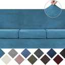 WEERRW 4 Pieces Velvet High Stretch Couch Covers for 3 Cushion Couch Sofa Slipcovers, Washable Furniture Protector with Non Slip Elastic Bottom, Feature Soft Plush Fabric, Peacock Blue, Large