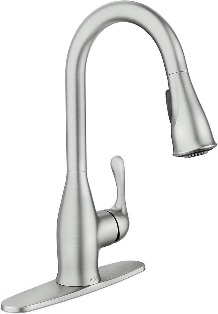 Moen Kaden Spot Resist Stainless One-Handle Transitional Kitchen Pulldown Faucet with Reflex and Power Clean Spray Technology, 87966SRS