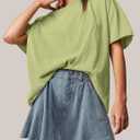 TARSE Oversized Tshirts for Women 2024 Loose Fit Summer Tunic Tops Soft Cotton Short Sleeve Boxy Tee, Small, Sea Mist (Green, S)