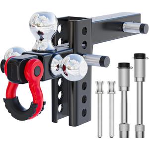 Ayleid Trailer Hitch Tri-Ball Mount with Anti-Theft Locking Hitch Pin&Hook&Rotatable Tow Shackle,Fits 2-in Receiver with 1-7/8-in,2-in,2-5/16-in Hitch Ball Adjustable with Shackle