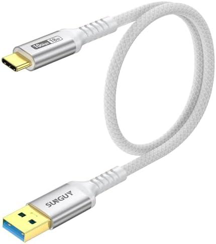 SUNGUY 10Gbps Android Auto USB C Cable, 1.5FT 3A USB 3.1 Gen 2 Fast Charge & Data Transfer USB C CarPlay Cable for iPhone 17 16 15 Pro Max, Galaxy S24 S23 S22 Ultra, SSD (White)