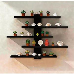 No Drill Wall Shelf, 5-Tier Black Floating Shelves with Adhesive, Damage-Free Wall Mounted Organizer for Bathroom, Kitchen, Living Room, Bedroom(Black)