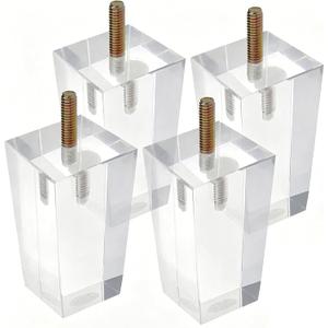 LC LICTOP Clear Acrylic Couch Legs 4 Pcs, 4 Inch Height & 2 Inch Width, M10 Mounting Bolt, Square Furniture Feet Riser Support for Table Chair Desk Cabinet, Transparent Sofa Foot