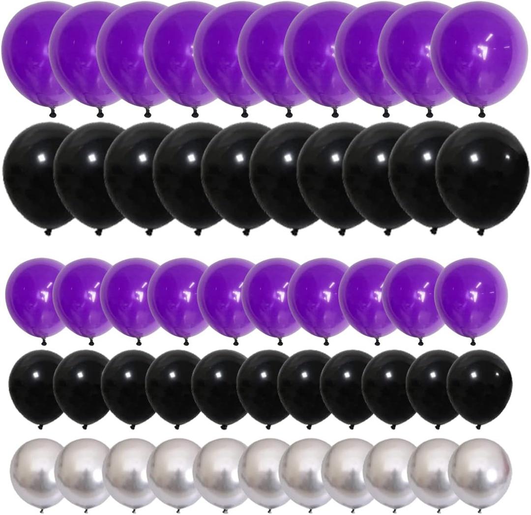 Purple Black Silver Balloon Garland Arch Kit - 121PCS Purple Black Balloons Metallic Silver Balloon for Purple Wedding Birthday Engagement Graduation Party Decorations