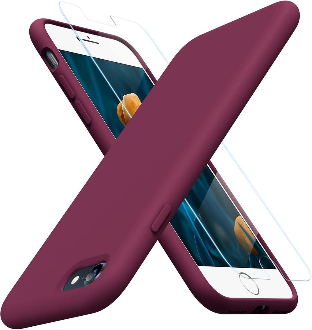 Miracase Ultra Slim Designed for iPhone SE Case 2022(3rd Gen)/iPhone SE 2020 Case(2nd Gen)/iPhone 7 Case/iPhone 8 Case with Screen Protector, Multi-Color Silicone Shockproof Phone Case(Wine Red)