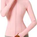 Locachy Women's Slim Fit Full Zip Athletic Running Sports Workout Jacket with Thumb Holes (X-Large, Style 02 Pink)
