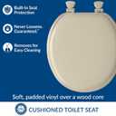 Mayfair Padded Toilet Seat, Cushioned Soft Vinyl over Wood Core Seat, Secure Hinges, Easy Clean, Made in USA, Round, Bone