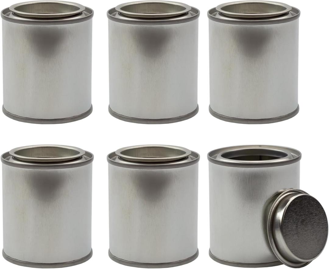 Cornucopia Brands Metal Paint Cans with Lids (1/4 Pint Size Pack of 6) Tiny Empty Unlined Quarter Pint Paint Pails; 1/2 Cup Capacity