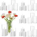 UDU 24 Pcs White Pillar Candles and Glass Cylinder Vases, Hurricane Pillar Candle Holder Vases for Wedding Centerpieces Table Party Home Decor(3.2" X 4.7", 6", 8")