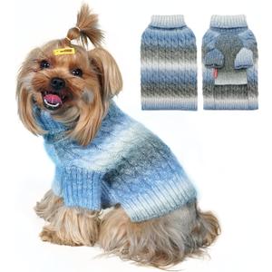 KYEESE Dog Sweater for Small Dogs Thick Cable Knit Dog Turtleneck Knitwear Warm with Sleeves Puppy Sweater Fuzzy, Blue, Small (Small (6-9lbs))