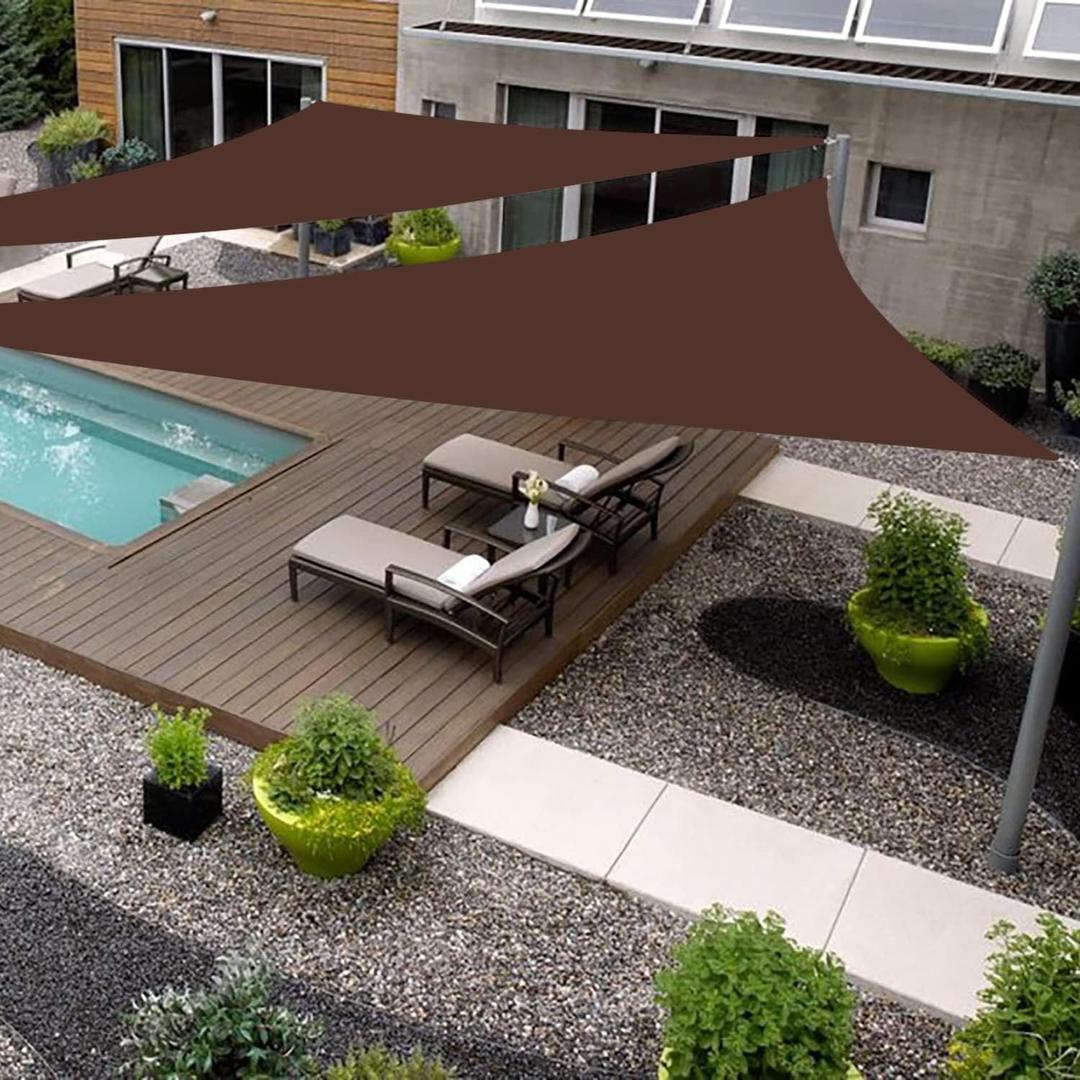Right Triangle 12' x 12' x 17' Brown Sun Shade Sail Canopy Awning for Patio Backyard Lawn Garden Outdoor Activities Grade UV Block Mesh Netting