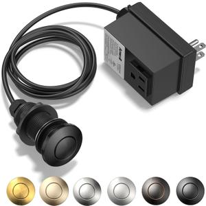 Garbage Disposal Air Switch Kit - Professional, UL Listed Wireless Sink Top Garbage Disposal Button, Stainless Steel/Black On/Off, Compatible with all garbage disposals