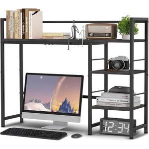 HavenlyYouth Desk Shelf, 38.6 Inch Wood Desk Organizer Shelf for Computer Monitor, Desk Hutch Storage, Desktop Shelf for Top of Desk, 3 Tier Desktop Bookshelf for Home Office Dorm, Black