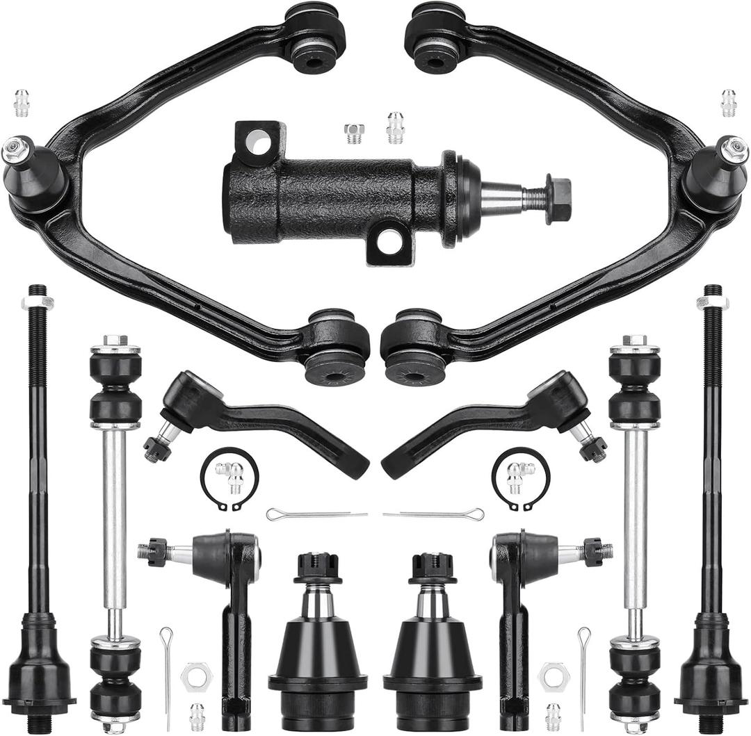 Front Upper Control Arms for Escalade 02-06, Chevy Silverado 99-06, Avalanche Tahoe Suburban GMC Sierra Yukon AWD 4WD | Suspension Kit w/Ball Joints Tie Rods Sway Bar Idler Arm Replaces K80942