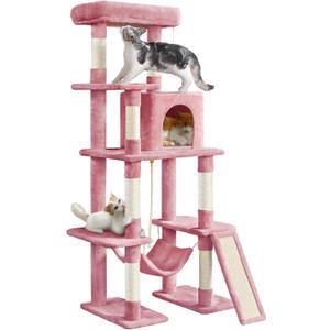 Yaheetech Cat Tree Cat Tower, 63in Multi-Level Kitten Tree w/Sisal-Covered Scratching Posts & Condo, Pet Furniture Activity Center for Kitty, Pink