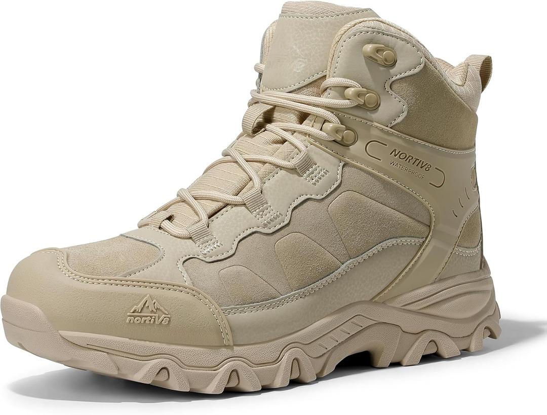 NORTIV 8 Men's Waterproof Hiking Boots Outdoor Mid Trekking Lightweight Mountaineering Shoes Paladin, Size 8, Sand, JS19004M