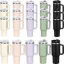 15 Pack 40 Oz Tumbler with Handle and Straw Bulk, 40 Oz Tumbler Stainless Steel Vacuum Insulation Keep Hot and Cold, 40 Oz Travel Coffee Mug with Silicone Spill Proof Stopper Set, Individually Boxed