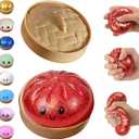Glitter Dumpling Squishy, Dumpling Squishies, Glitter Dumpling Mystery Box, Colorful Dumpling Stress Balls Fidget, Jumbo Squishy Toy with Steamer Box,Soft Squeeze Decompression Dough (Glitter Red)