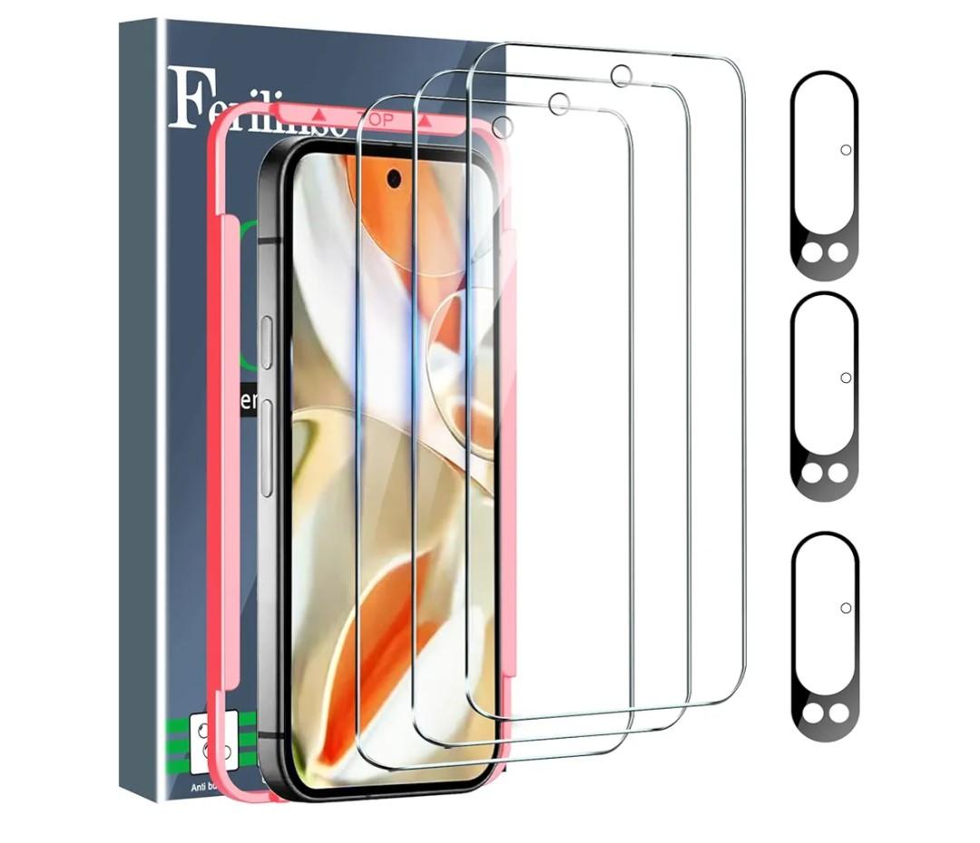 Ferilinso Full Coverage 3 Pack Screen Protector for Google Pixel 9 Pro [Phone Case Friendly], 3 Pack Tempered Glass Camera Lens Protector Accessories [Auto- Dusting & Adhesive]