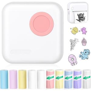 Mini Pocket Bluetooth Printer-Portable Thermal Printer with 10 Roll Papers for Journal/DIY Scrapbook/Travel/Notes/Lists/Label/Memo, Receipt Printer for Children Women Gifts Kids Christmas (M2-Pink)