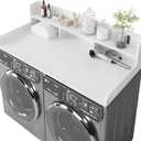 Washer Dryer Countertop with Shelf, 2-Tier Laundry Countertop Over Washer and Dryer, 54" x 27.55" Wooden Table for Folding Clothes for Laundry Room Organization and Storage (Milky)
