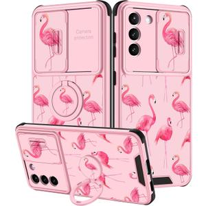 Goocrux Phone Cover Case for Samsung Galaxy S21 5G | 2in1, Flamingo, for Women Girls, Cute, Girly, Flamingos Birds Design, with Slide Camera Cover, Ring Holder, Aesthetic Cases, 6.2''