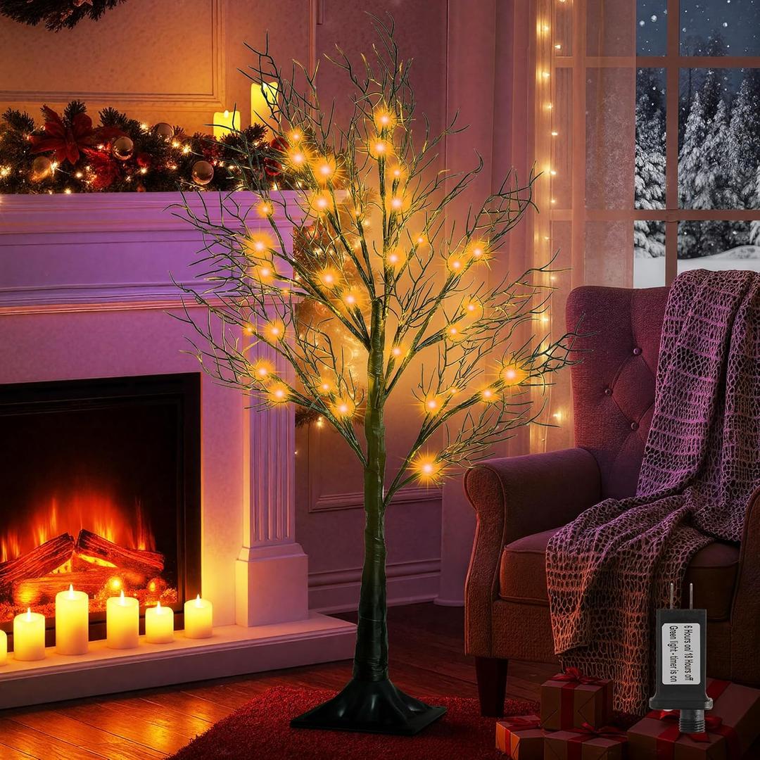 Kiss the Water 3FT Lighted Christmas Tree, Plug in 36LED Warm White Lights for Holiday Decor, Waterproof LED Tree with Timer for Indoor and Outdoor, Party, Wedding, Thanksgiving Gifts and Decorations