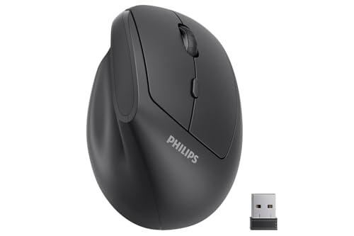 PHILIPS SPK7628 Ergonomic Mouse - Vertical Mouse with 800/1200/1600 Adjustable DPI, 6 Silent Buttons Design for S/M Hands, Auto Power Saving, Light Weight, 2.4GHz Wireless Mouse for Laptop, Desktop,PC