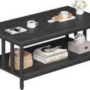 Coffee Table for Living Room with Slatted Sides Frame, Modern Farmhouse Living Room Table with 2-Tier Storage Shelf for Home Office, Apartment, 39 inch, Black, 39.4L*21.6W*18.1H