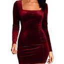 cailami Women's Sexy Bodycon Long Sleeve Velvet Elegant Mini Homecoming Party Dresses, Small, Burgundy, Size Small