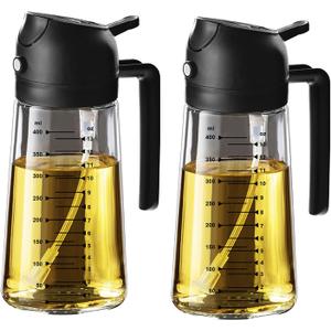 TrendPlain 16oz/470ml Glass Olive Oil Sprayer for Cooking  2 in 1 Olive Oil Dispenser Bottle for Kitchen Gadgets and Air Fryer Accessories, Salad, BBQ - 2 Black
