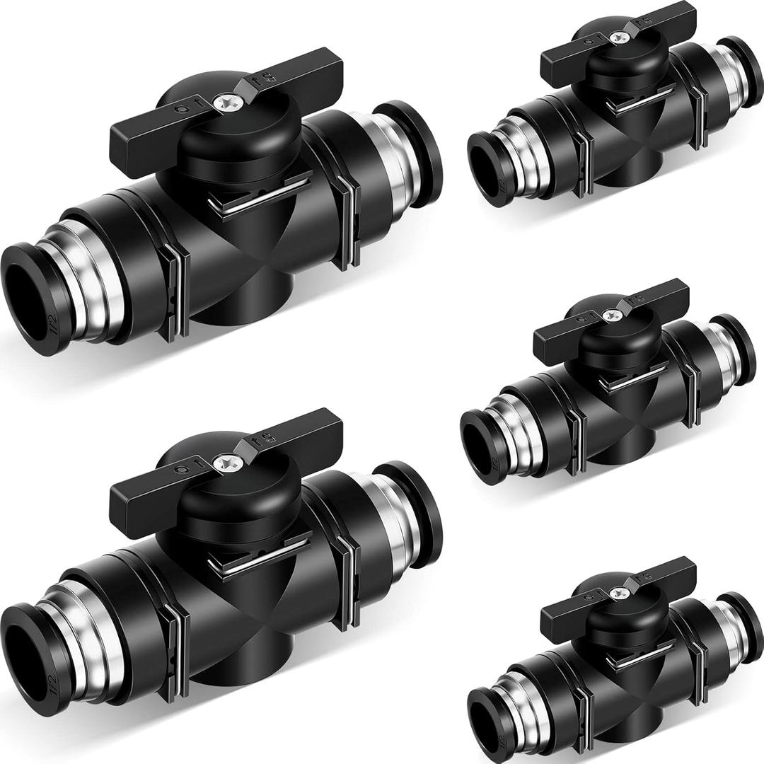 Flutesan 5 Pcs 1/2" x 1/2" OD Push to Connect Pneumatic Ball Valve PVC Air Flow Control Valve Quick Connect Tube Fittings Air Line Hose Fittings