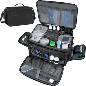 Mancro Medical Bag, Medical Equipment Bag Empty with Nonslip Bottom, Removable Shoulder Strap, Water-Resistant Home Health Nurse Bag for Medical Student, Therapist, Black
