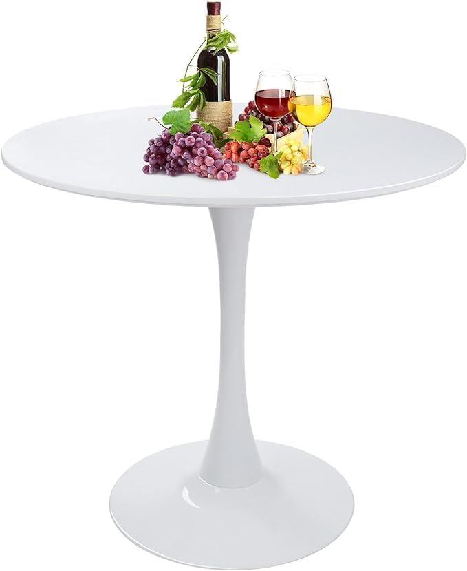 Round White Dining Table Modern Kitchen Table with Pedestal Base in Tulip Design, Mid-Century Leisure Table for 2 to 4 Personfor Kitchen, LivingRoom, Restaurant, Office, Cafe31.49inches, 28.7431.4931.49 Inches