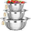 Colander, Stainless Steel Colander for Kitchen, 3Pcs Kitchen Gadget Food Strainer Basket with Handle, Kitchen Strainer Colanders Bowl for Pasta Noodles Spaghetti Vegetables Fruit (2QT, 3QT, 5QT)