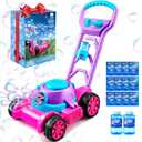 SLOOSH Bubble Lawn Mower Toddler Toys - Spill-Proof Bubble Machine Pretend Gardening Toy for Age 1 2 3 1-3 Year Old Toddler Indoor Outdoor Use, Baby Girl Push Toys Easter Birthday Gift (Pink)
