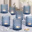 8 Pcs Large Votive Candle Holders Blue Tea Light Candle Holders Glass Candle Holder for Wedding, Bridal Shower, Table Centerpiece, Party, Home Decor