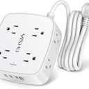 2 x 6 Ft Surge Protector Power Strip - 8 Widely Outlets with 4 USB Ports, 3 Side Outlet Extender with 6 Feet Extension Cord, Flat Plug, Wall Mount, Desk USB Charging Station, ETL,White