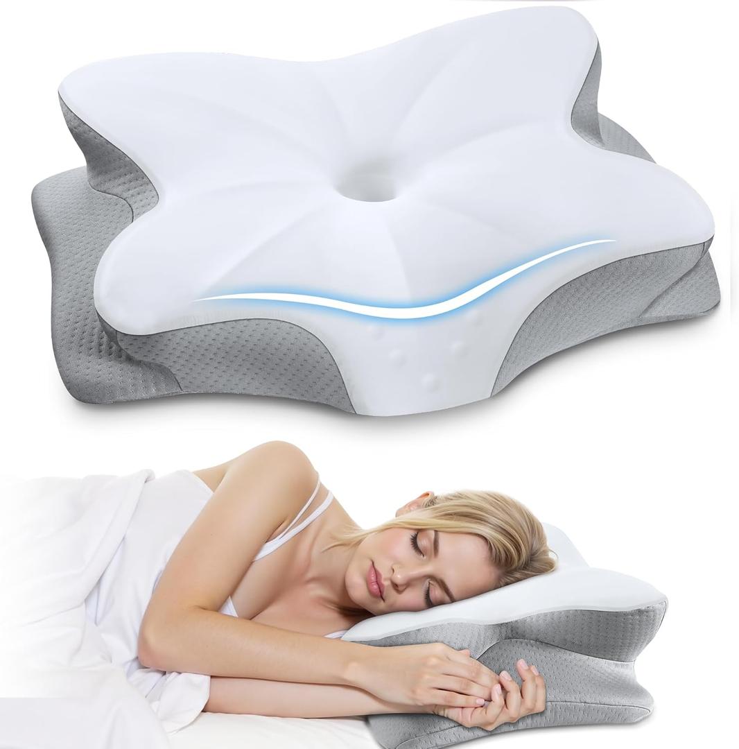 Cervical Neck Pillow for Neck & Shoulder Pain Relief, Ergonomic Orthopedic Memory Foam Pillow for Adults Sleeping, Cooling Contour Neck Support Pillow for Side Stomach Back Sleeper