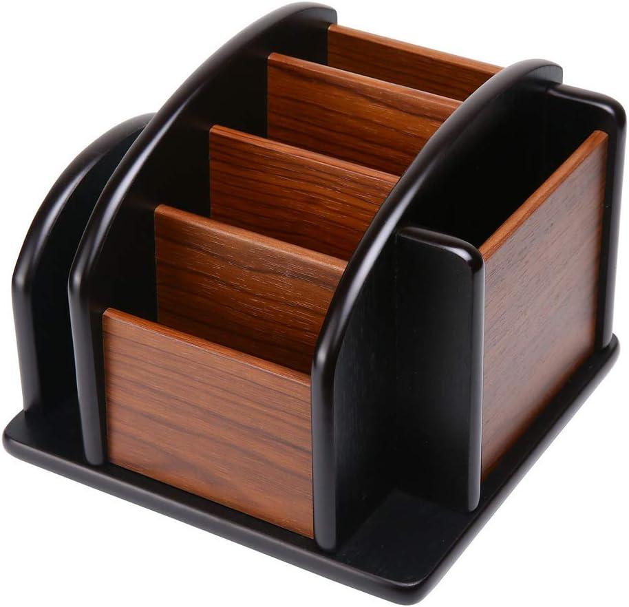 Wooden Desk Organizer, Desktop Office Supplies Storage Remote Control Caddy Holder (6-Compartment)