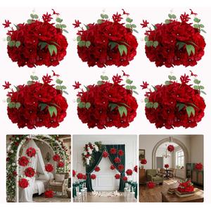 6-Pack Red Artificial Flower Balls Wedding Centerpieces for Tables