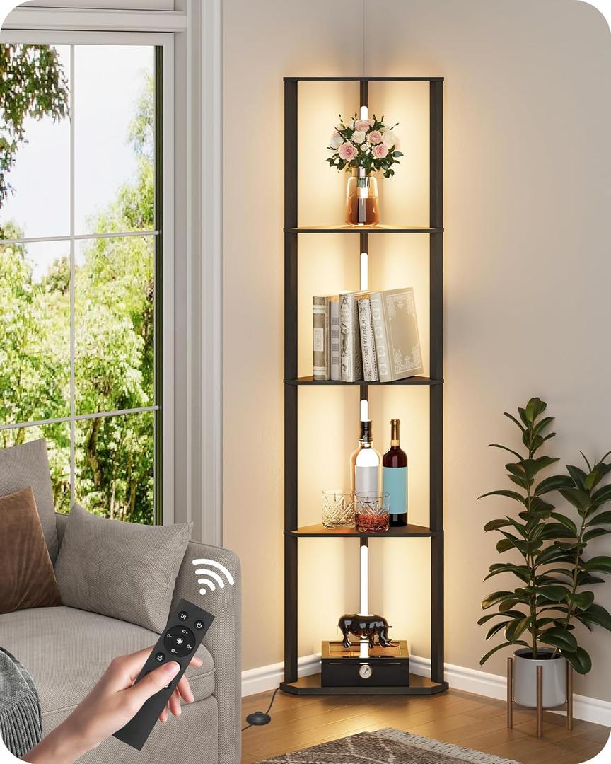 Led Remote Shelf 63.4” Display Shelf with Light, Modern Corner Floor Lampe with Shelves ...