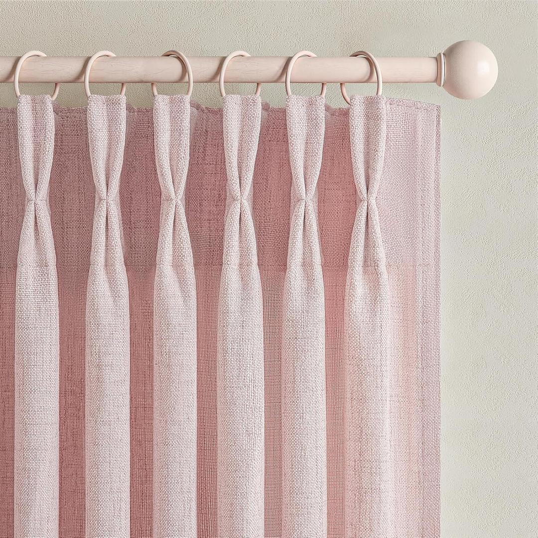 Pretty Light Pink Semi Sheer Curtains 96 Inches Long for Living Room 2 Panels Set, Memory Shaped Pinch Pleated 8 FT Faux Linen Light-Filtering Nursery Curtain Back Tab Elegant Window Drapes W40 x L96
