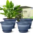 10 Inch Plant Pots with Drainage Hole - Lightweight Flower Pots for Herbs and Flowers - Home Decor Plastic Planters for Indoor Outdoor Plants- Pack of 4 (Blue, 10 inch)